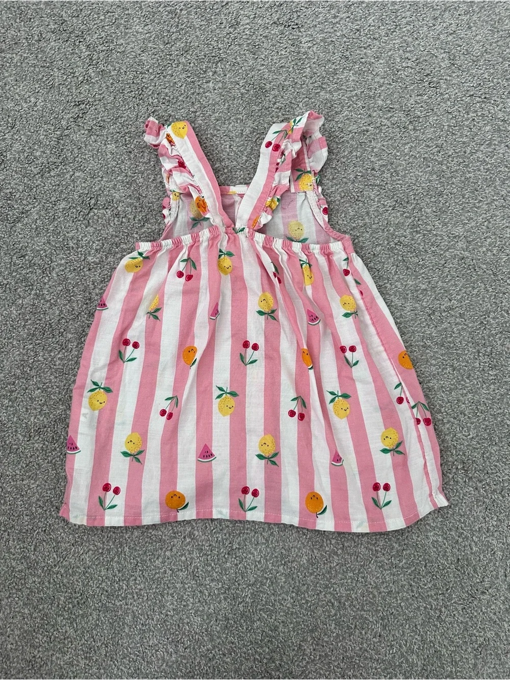H&M Pink & White Striped Fruit Print Button-Front Dress